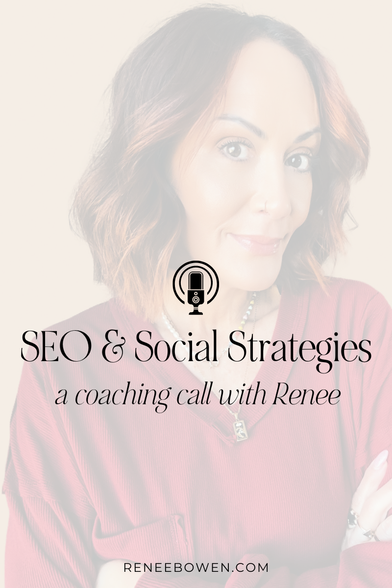 podcast cover art for a podcast about seo and social media coaching for photographers with a woman with a red shirt on looking to the side, smiling at camera; she has short red hair