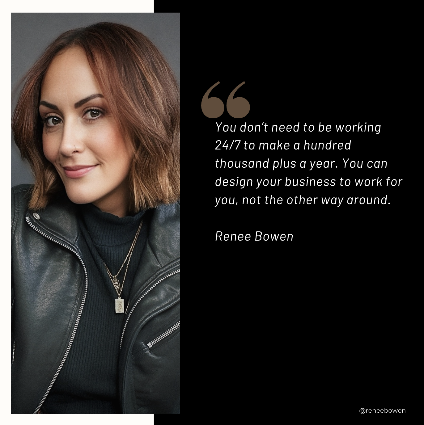 quote card with a quote about photography pricing and a headshot of a woman with short red hair smiling softly at camera wearing a black jacket